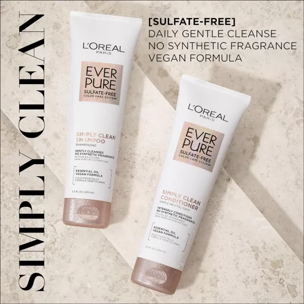L'Oreal Paris EverPure Sulfate Free Simply Clean Shampoo and Conditioner Set, Hydrating Hair Care with Rosemary Essential Oils, 1 Kit 