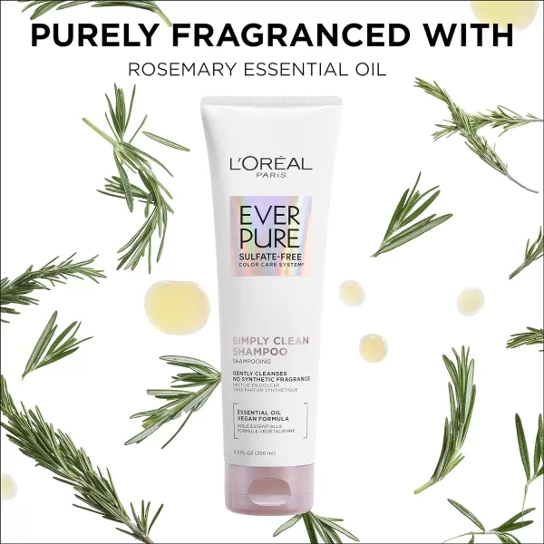 L'Oreal Paris EverPure Sulfate Free Simply Clean Shampoo and Conditioner Set, Hydrating Hair Care with Rosemary Essential Oils, 1 Kit 