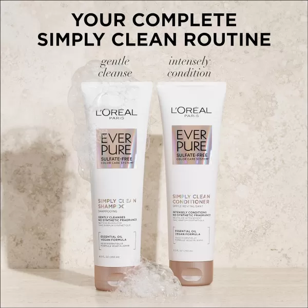 L'Oreal Paris EverPure Sulfate Free Simply Clean Shampoo and Conditioner Set, Hydrating Hair Care with Rosemary Essential Oils, 1 Kit 