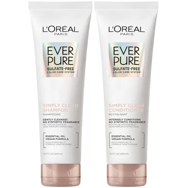 L'Oreal Paris EverPure Sulfate Free Simply Clean Shampoo and Conditioner Set, Hydrating Hair Care with Rosemary Essential Oils, 1 Kit 