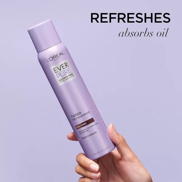 L’Oréal Paris EverPure Sulfate Free Tinted Dry Shampoo for Dark Hair, for Brown and Black Hair, Absorbs Oil, Refreshes Colored Hair, with Rice Starch, Vegan Formula, Paraben and Gluten Free, 4 fl oz)