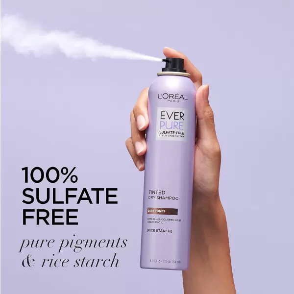 L’Oréal Paris EverPure Sulfate Free Tinted Dry Shampoo for Dark Hair, for Brown and Black Hair, Absorbs Oil, Refreshes Colored Hair, with Rice Starch, Vegan Formula, Paraben and Gluten Free, 4 fl oz)