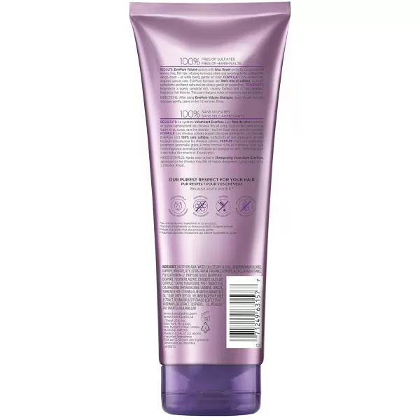 L'Oreal Paris EverPure Volume Sulfate Free Conditioner for Color-Treated Hair, Volume + Shine for Fine, Flat Hair, with Lotus Flower, 11 Fl; Oz 