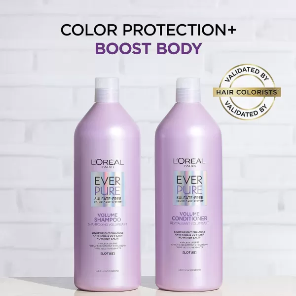 L'Oreal Paris EverPure Volume Sulfate Free Conditioner for Color-Treated Hair, Volume + Shine for Fine, Flat Hair, with Lotus Flower, 11 Fl; Oz 
