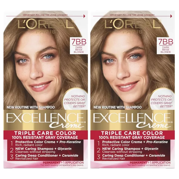 L'Oreal Paris Excellence Creme Permanent Hair Color, 4 Dark Brown, 100 percent Gray Coverage Hair Dye, Pack of 2