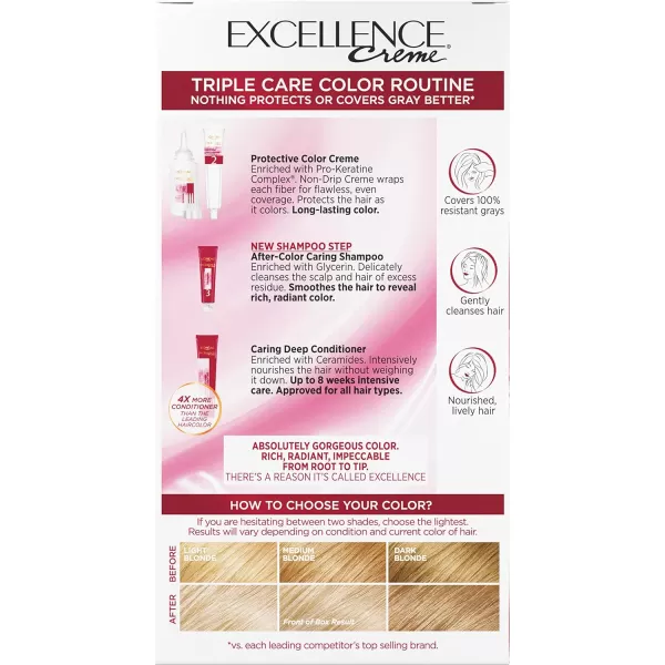 L'Oreal Paris Excellence Creme Permanent Hair Color, 4 Dark Brown, 100 percent Gray Coverage Hair Dye, Pack of 2