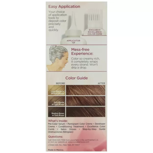 L'Oreal Paris Excellence Creme Permanent Hair Color, 4 Dark Brown, 100 percent Gray Coverage Hair Dye, Pack of 2