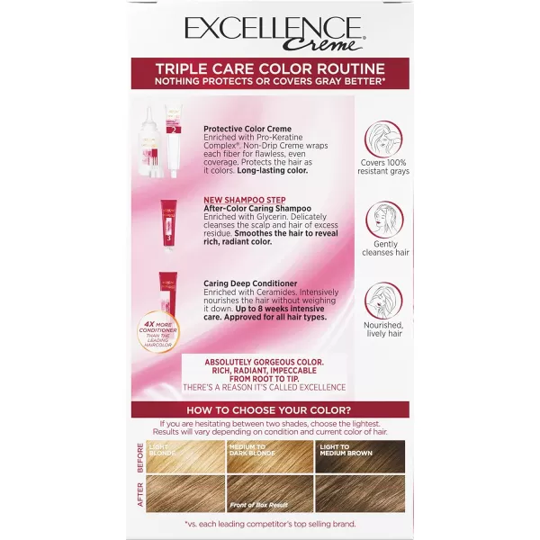 L'Oreal Paris Excellence Creme Permanent Hair Color, 4 Dark Brown, 100 percent Gray Coverage Hair Dye, Pack of 2