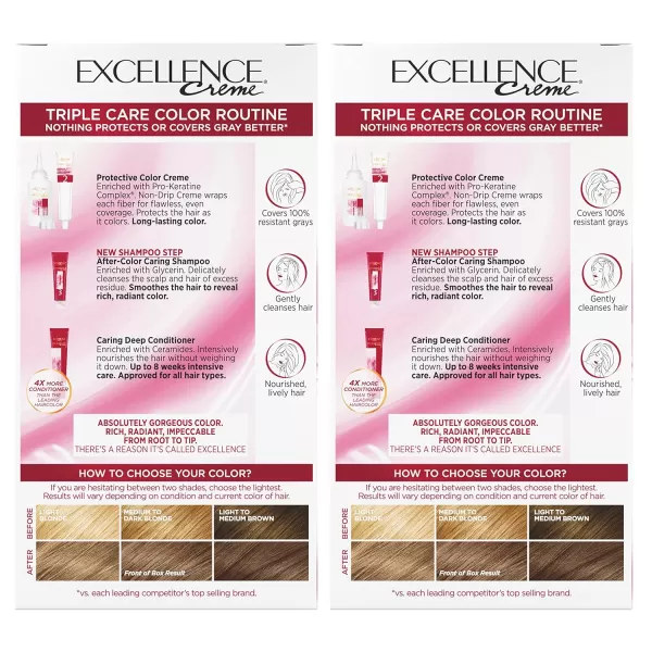 L'Oreal Paris Excellence Creme Permanent Hair Color, 4 Dark Brown, 100 percent Gray Coverage Hair Dye, Pack of 2