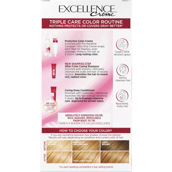 L'Oreal Paris Excellence Creme Permanent Hair Color, 4 Dark Brown, 100 percent Gray Coverage Hair Dye, Pack of 2