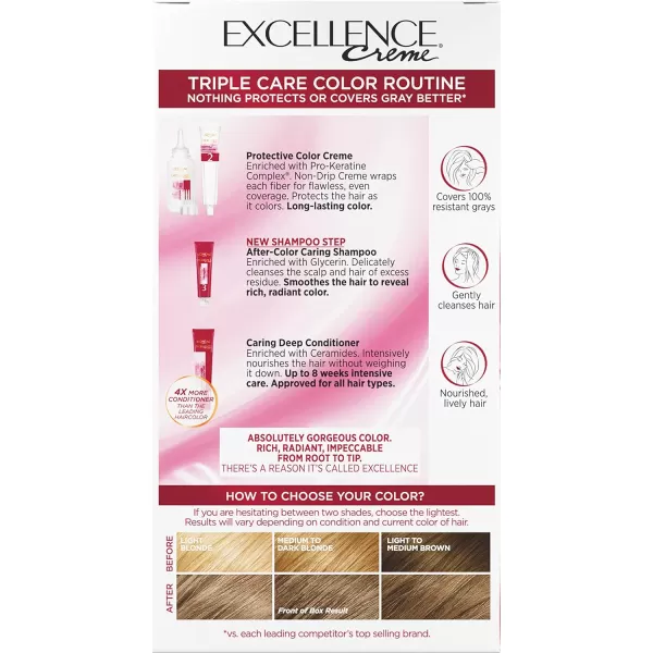 L'Oreal Paris Excellence Creme Permanent Hair Color, 4 Dark Brown, 100 percent Gray Coverage Hair Dye, Pack of 2