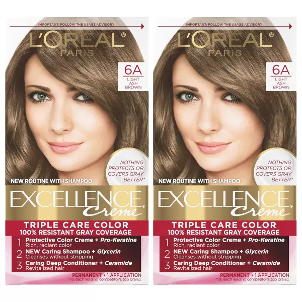 L'Oreal Paris Excellence Creme Permanent Hair Color, 5 Medium Brown, 100 percent Gray Coverage Hair Dye, Pack of 2