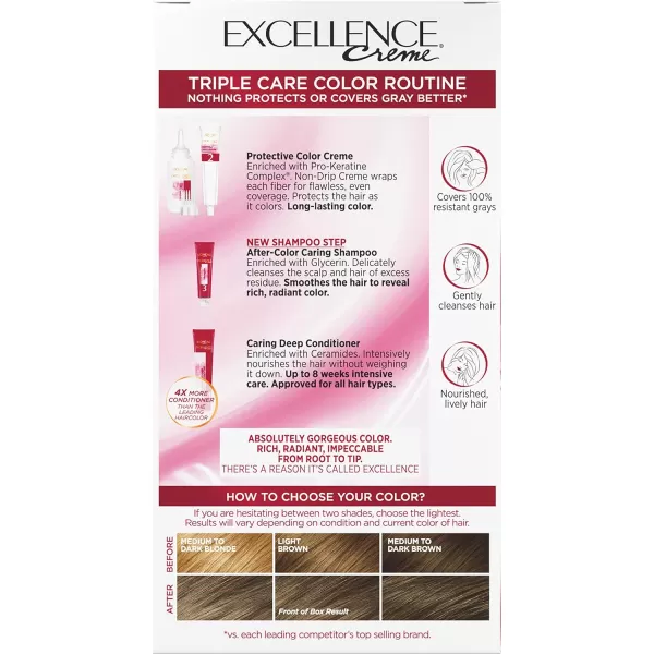 L'Oreal Paris Excellence Creme Permanent Hair Color, 5 Medium Brown, 100 percent Gray Coverage Hair Dye, Pack of 2