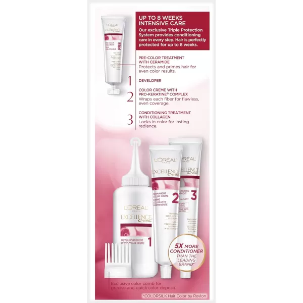 L'Oreal Paris Excellence Creme Permanent Hair Color, 8 Medium Blonde, 100 percent Gray Coverage Hair Dye, Pack of 2