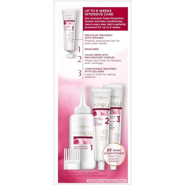 L'Oreal Paris Excellence Creme Permanent Hair Color, 8 Medium Blonde, 100 percent Gray Coverage Hair Dye, Pack of 2