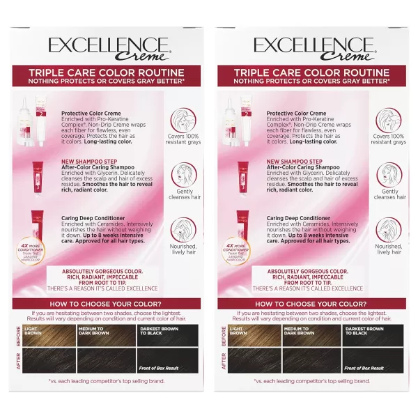 L'Oreal Paris Excellence Creme Permanent Hair Color, 8 Medium Blonde, 100 percent Gray Coverage Hair Dye, Pack of 2