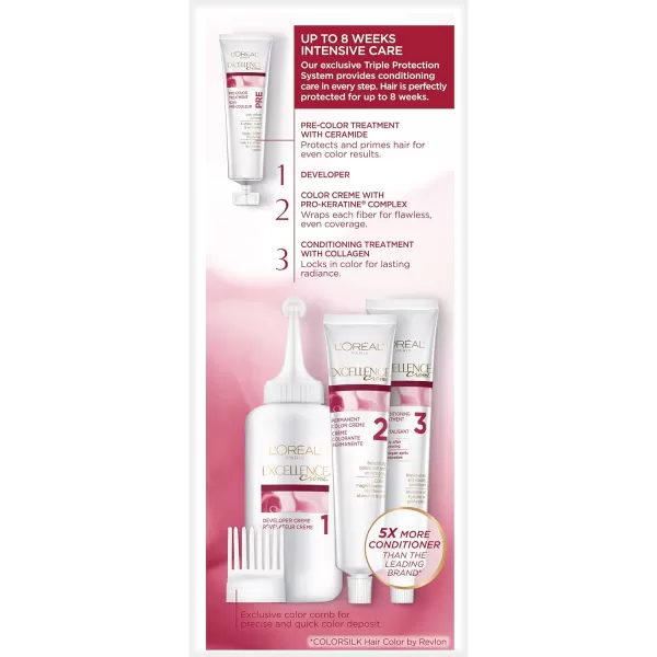 L'Oreal Paris Excellence Creme Permanent Hair Color, 8 Medium Blonde, 100 percent Gray Coverage Hair Dye, Pack of 2