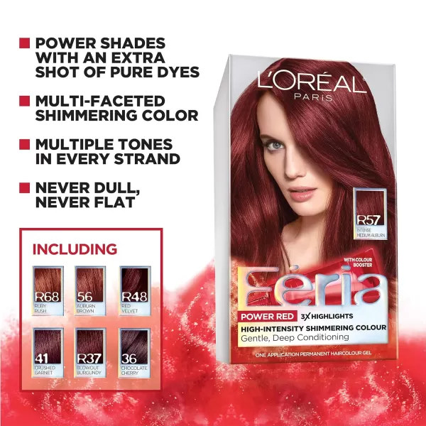 L'Oreal Paris Feria Multi-Faceted Shimmering Permanent Hair Color, B61 Downtown Brown, Hair Dye Kit, Pack of 2)