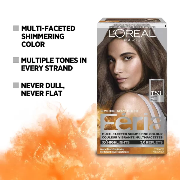L'Oreal Paris Feria Multi-Faceted Shimmering Permanent Hair Color, B61 Downtown Brown, Hair Dye Kit, Pack of 2)