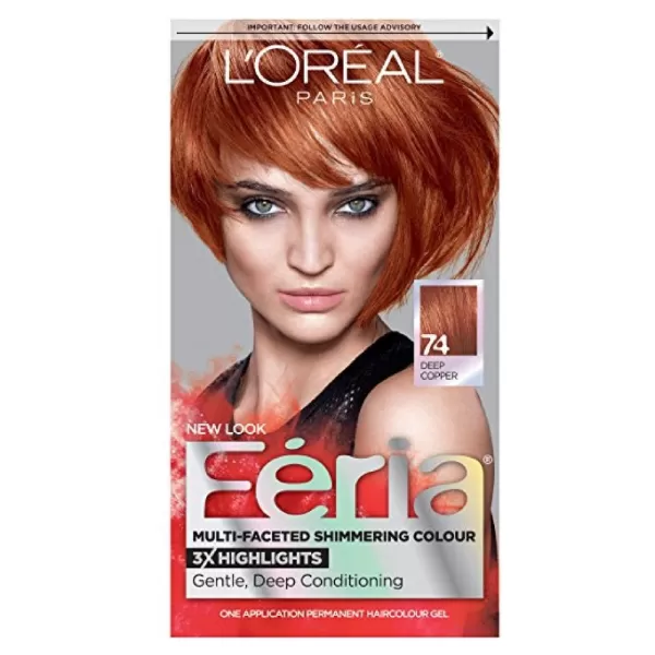 L'Oreal Paris Feria Multi-Faceted Shimmering Permanent Hair Color, B61 Downtown Brown, Hair Dye Kit, Pack of 2