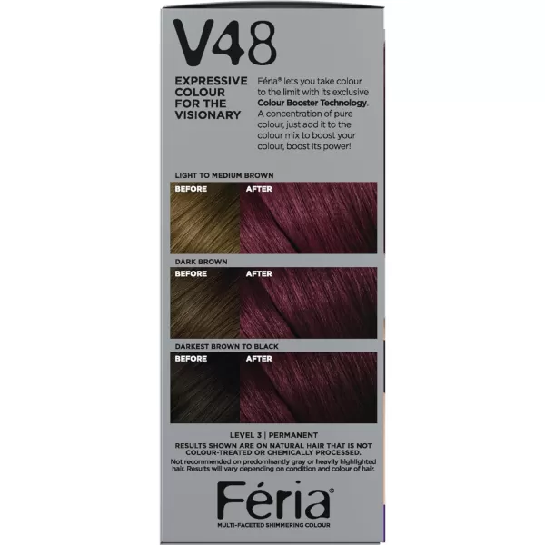 L'Oreal Paris Feria Multi-Faceted Shimmering Permanent Hair Color Hair Dye, V38 Violet Noir )