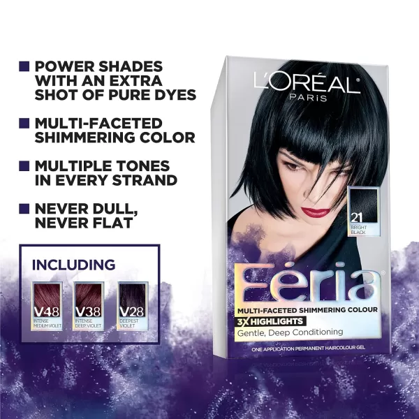 L'Oreal Paris Feria Multi-Faceted Shimmering Permanent Hair Color Hair Dye, V38 Violet Noir 