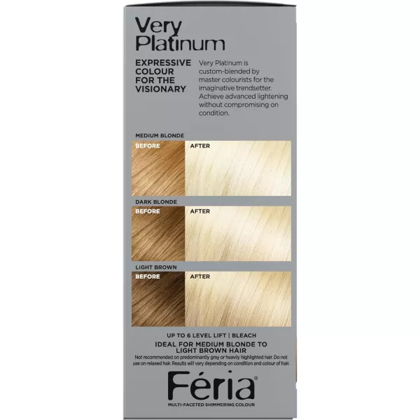 L'Oreal Paris Feria Multi-Faceted Shimmering Permanent Hair Color, Very Platinum, Pack of 1, Hair Dye