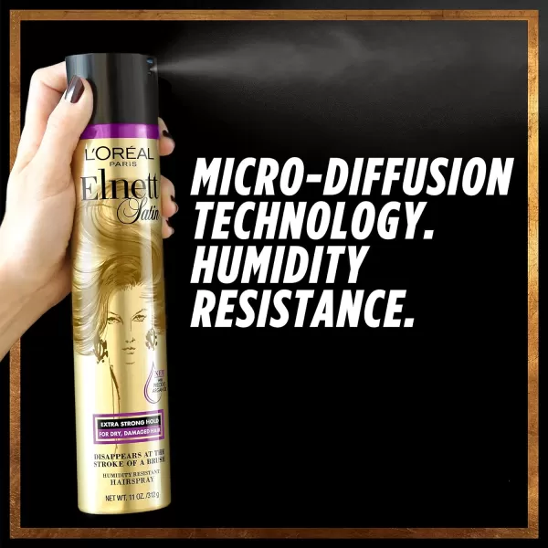 L'Oreal Paris Hair Care Elnett Satin Extra Strong Hold Hairspray, Unscented, 11 Ounce )