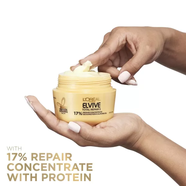 L'Oreal Paris Hair Care Elvive Total Repair 5 Damage Erasing Balm, Conditioning Hair Mask for Damaged Hair, with Almond and Protein, 8.5 fl; oz, 