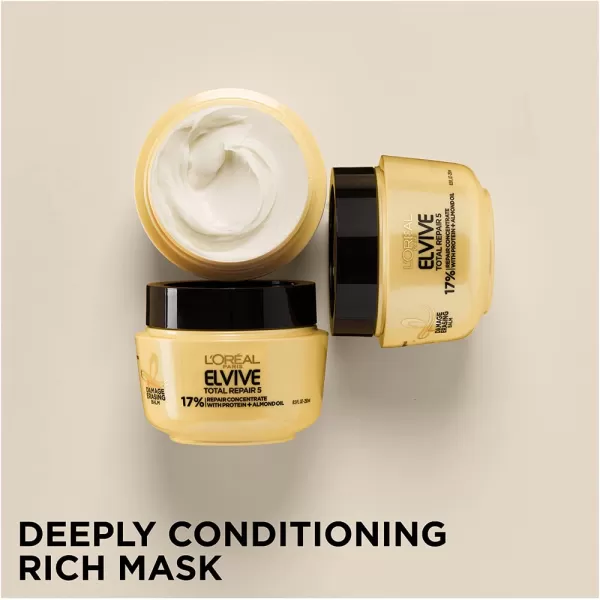 L'Oreal Paris Hair Care Elvive Total Repair 5 Damage Erasing Balm, Conditioning Hair Mask for Damaged Hair, with Almond and Protein, 8.5 fl; oz, 