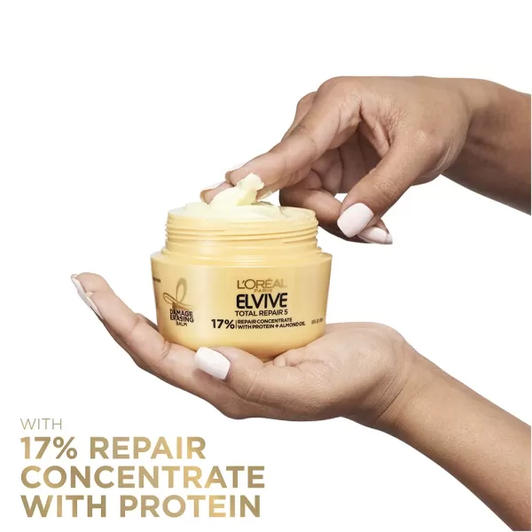 L'Oreal Paris Hair Care Elvive Total Repair 5 Damage Erasing Balm, Conditioning Hair Mask for Damaged Hair, with Almond and Protein, 8.5 fl; oz, 