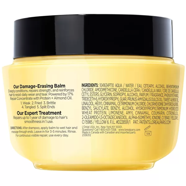 L'Oreal Paris Hair Care Elvive Total Repair 5 Damage Erasing Balm, Conditioning Hair Mask for Damaged Hair, with Almond and Protein, 8.5 fl; oz, 
