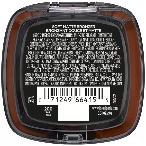 L'Oreal Paris Infallible Up to 24H Fresh Wear Soft Matte Longwear Bronzer. Waterproof, heatproof, Transfer, humidity and sweatproof, Light Medium, 0.31 oz