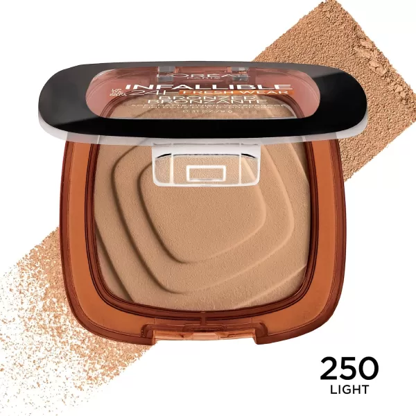 L'Oreal Paris Infallible Up to 24H Fresh Wear Soft Matte Longwear Bronzer. Waterproof, heatproof, Transfer, humidity and sweatproof, Light Medium, 0.31 oz