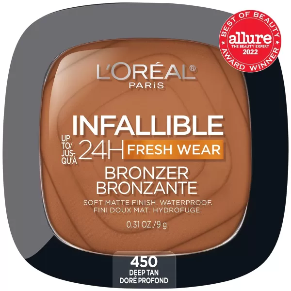 L'Oreal Paris Infallible Up to 24H Fresh Wear Soft Matte Longwear Bronzer. Waterproof, heatproof, Transfer, humidity and sweatproof, Light Medium, 0.31 oz