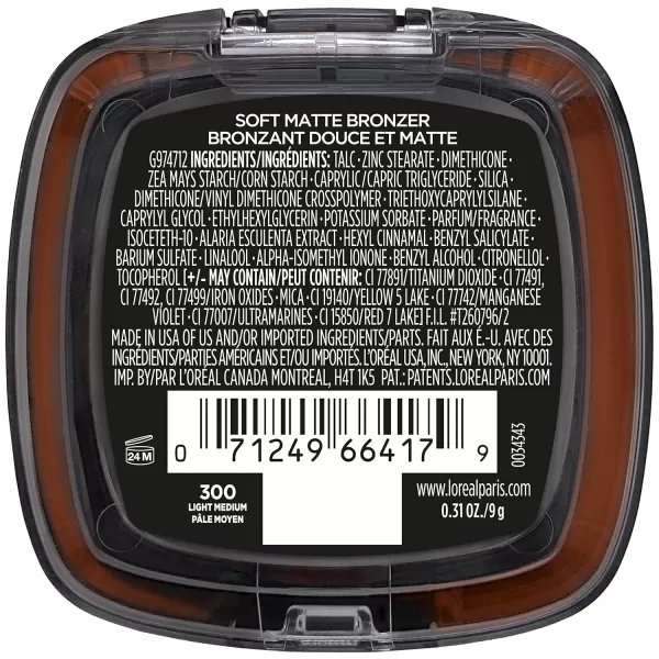 L'Oreal Paris Infallible Up to 24H Fresh Wear Soft Matte Longwear Bronzer. Waterproof, heatproof, Transfer, humidity and sweatproof, Medium, 0.31 oz