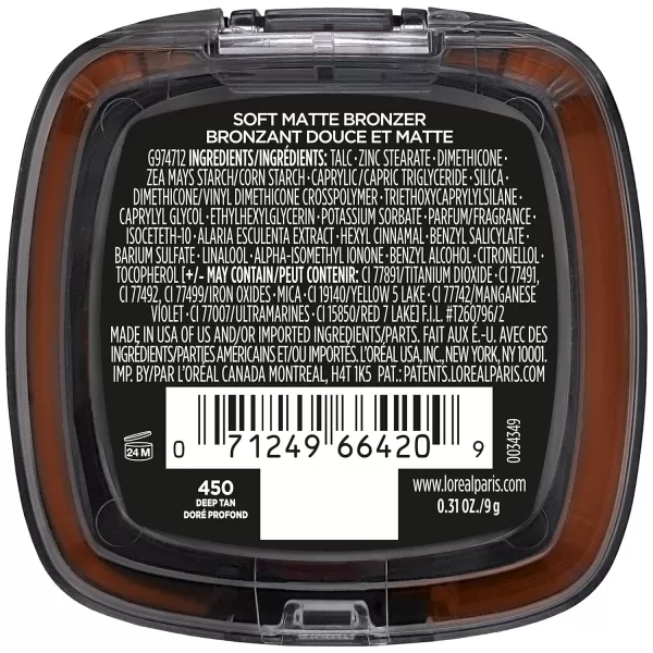 L'Oreal Paris Infallible Up to 24H Fresh Wear Soft Matte Longwear Bronzer. Waterproof, heatproof, Transfer, humidity and sweatproof, Medium, 0.31 oz