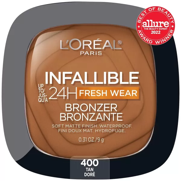 L'Oreal Paris Infallible Up to 24H Fresh Wear Soft Matte Longwear Bronzer. Waterproof, heatproof, Transfer, humidity and sweatproof, Medium, 0.31 oz