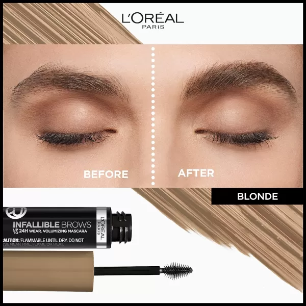 L'Oreal Paris Infallible Volumizing 24H Wear Brow Mascara, Long Lasting Eyebrow Makeup for 2X Fuller Eyebrows, 8.0 Light Blonde, 0.13 Fl Oz