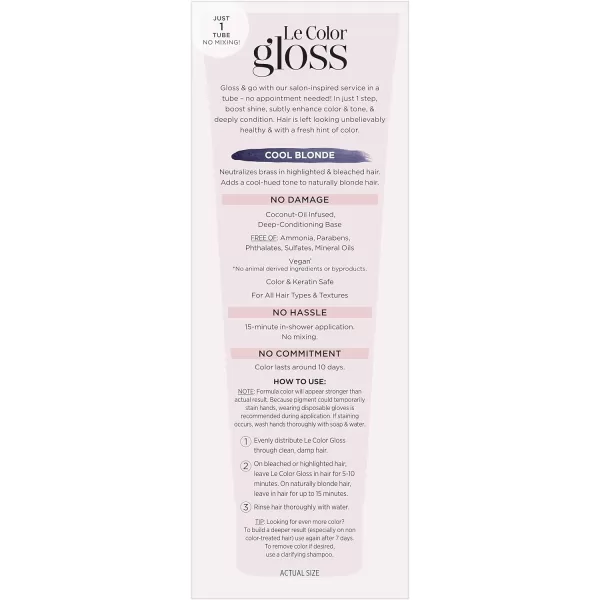 L'Oreal Paris Le Color One Step Hair Toning Gloss, Cool Blonde, 4 Ounce