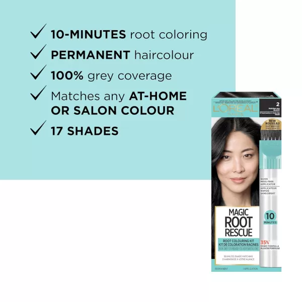 L'Oreal Paris Magic Root Rescue 10 Minute Root Hair Coloring Kit, Permanent Hair Color with Quick Precision Applicator, 100 percent Gray Coverage, 5 Medium Brown, 1 kit