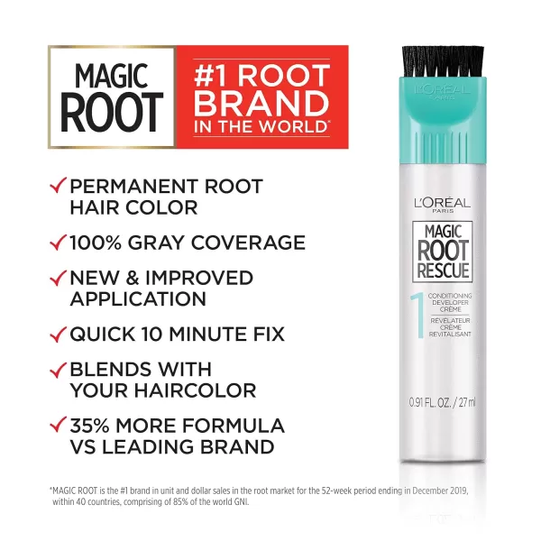 L'Oreal Paris Magic Root Rescue 10 Minute Root Hair Coloring Kit, Permanent Hair Color with Quick Precision Applicator, 100 percent Gray Coverage, 5 Medium Brown, 1 kit