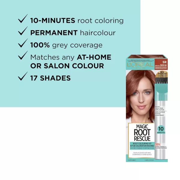 L'Oreal Paris Magic Root Rescue 10 Minute Root Hair Coloring Kit, Permanent Hair Color with Quick Precision Applicator, 100 percent Gray Coverage, 5 Medium Brown, 1 kit