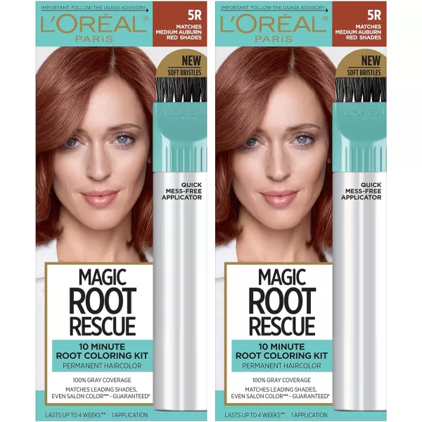 L'Oreal Paris Magic Root Rescue 10 Minute Root Hair Coloring Kit, Permanent Hair Color with Quick Precision Applicator, 100 percent Gray Coverage, 5 Medium Brown, 1 kit