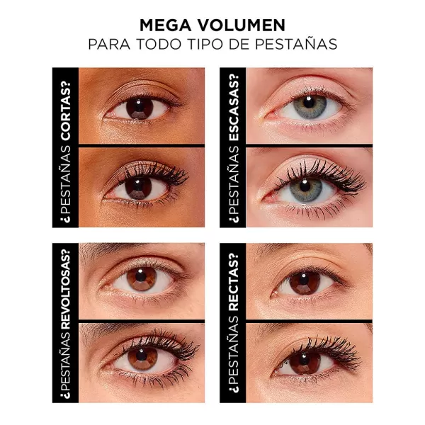 L'Oreal Paris Makeup Air Volume Mega Mascara, Lightweight &amp; Long-lasting Volumizing Mascara for Voluminous Eyelashes, Washable Blackest Black, 0.3 Fl Oz