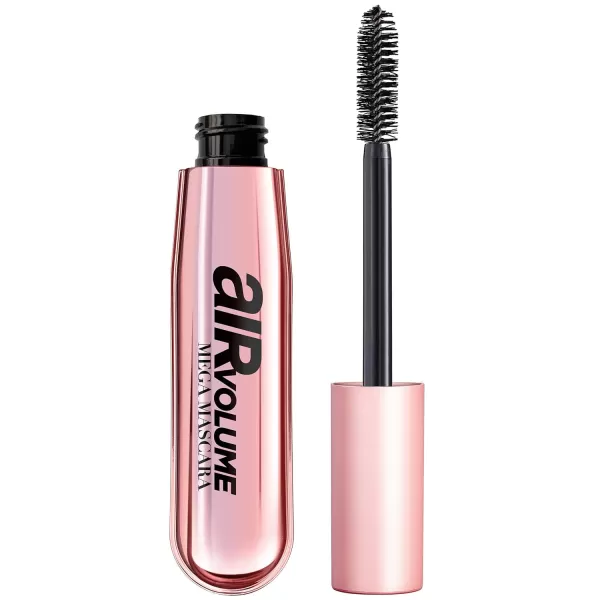 L'Oreal Paris Makeup Air Volume Mega Mascara, Lightweight &amp; Long-lasting Volumizing Mascara for Voluminous Eyelashes, Washable Blackest Black, 0.3 Fl Oz