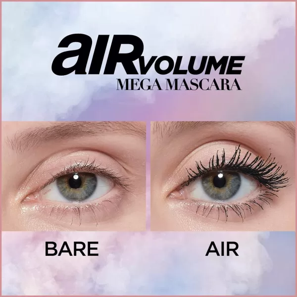 L'Oreal Paris Makeup Air Volume Mega Mascara, Lightweight &amp; Long-lasting Volumizing Mascara for Voluminous Eyelashes, Washable Blackest Black, 0.3 Fl Oz