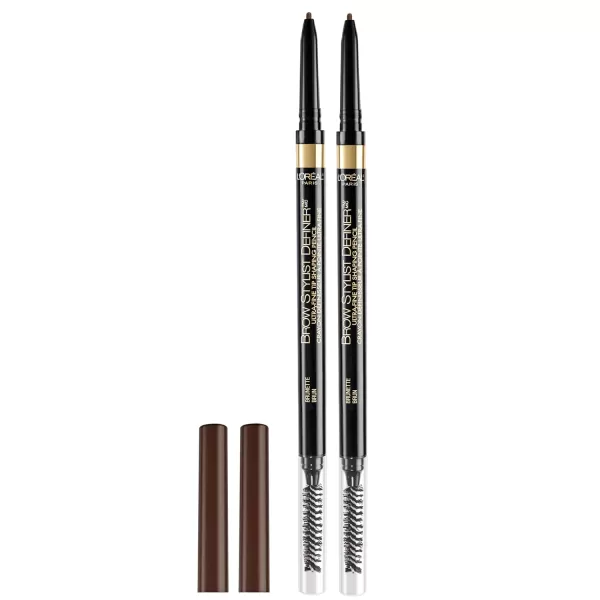 L'Oreal Paris Makeup Brow Stylist Definer Waterproof Eyebrow Pencil, Ultra-Fine Mechanical Pencil, Draws Tiny Brow Hairs and Fills in Sparse Areas and Gaps, Dark Brunette, 0.003 Ounce 