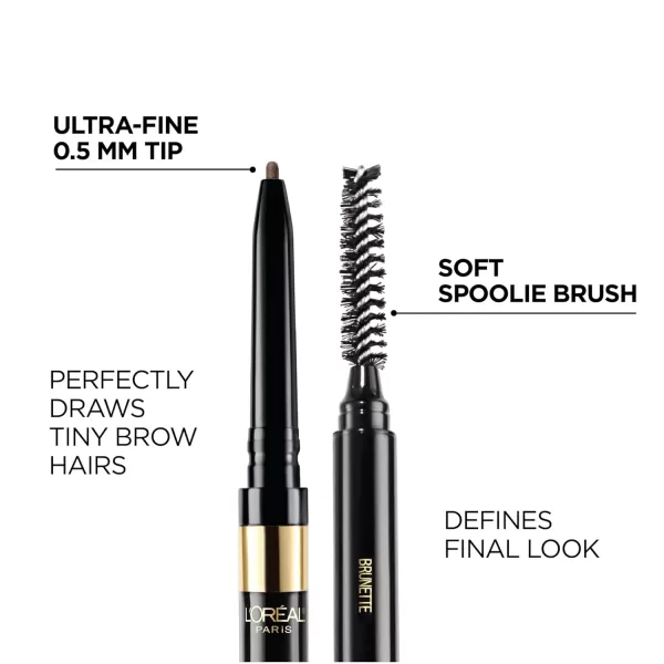 L'Oreal Paris Makeup Brow Stylist Definer Waterproof Eyebrow Pencil, Ultra-Fine Mechanical Pencil, Draws Tiny Brow Hairs and Fills in Sparse Areas and Gaps, Dark Brunette, 0.003 Ounce 