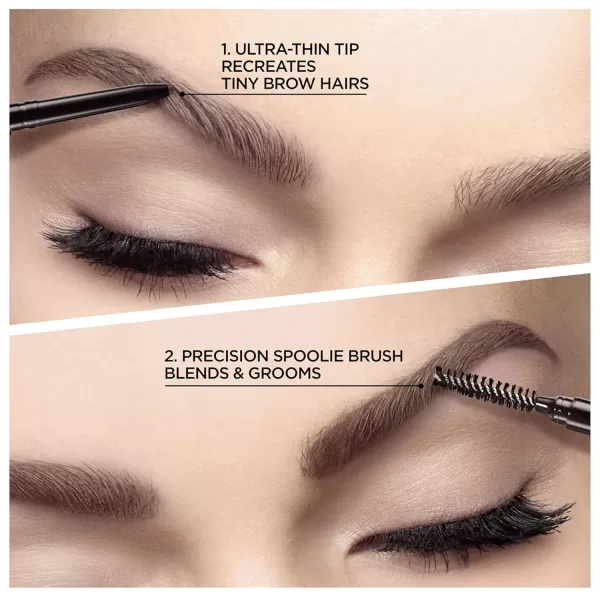 L'Oreal Paris Makeup Brow Stylist Definer Waterproof Eyebrow Pencil, Ultra-Fine Mechanical Pencil, Draws Tiny Brow Hairs and Fills in Sparse Areas and Gaps, Dark Brunette, 0.003 Ounce 